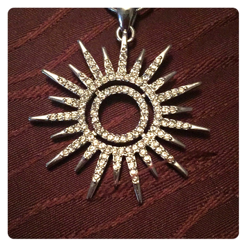 Beautiful diamond sunburst silver necklace